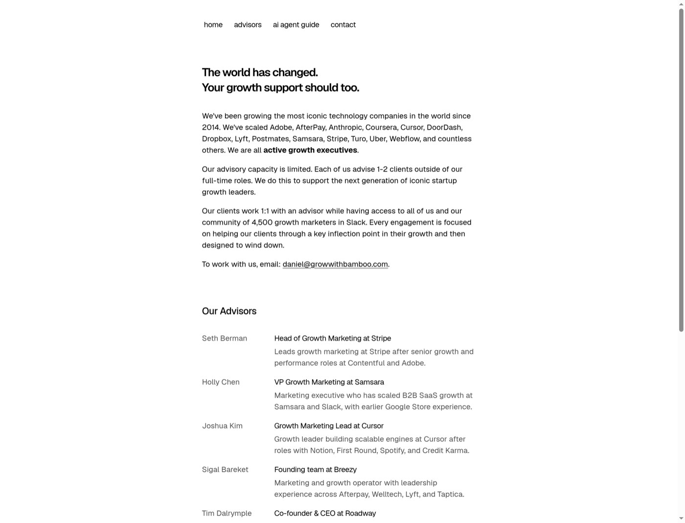 Desktop overview of Bamboo's current homepage.