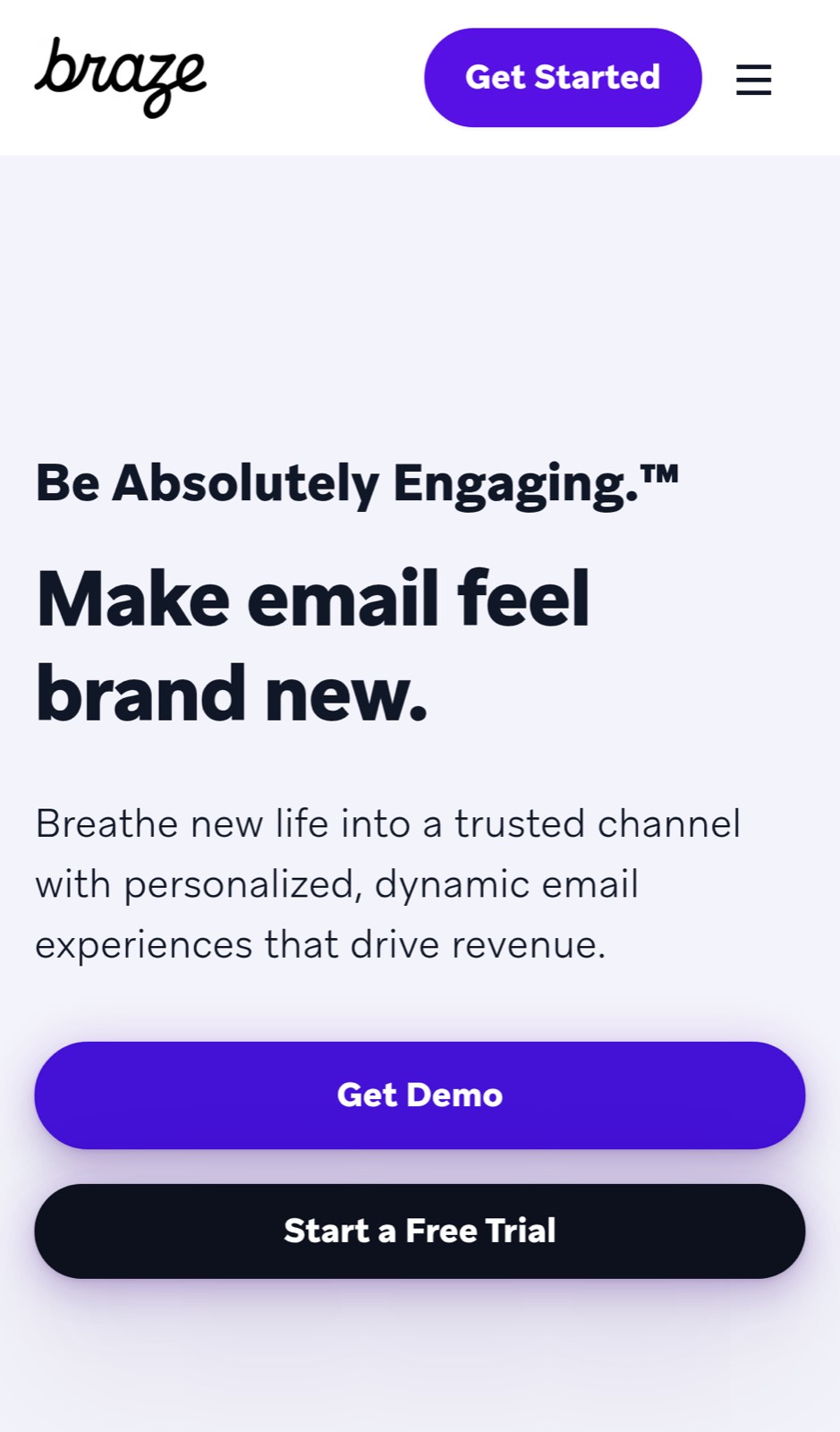 Mobile view showing Get Demo and Start a Free Trial