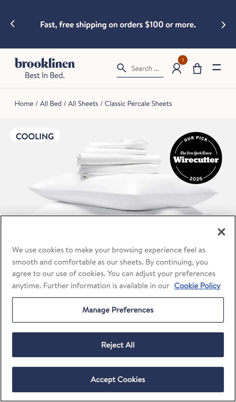 Fresh mobile visitors see the cookie panel before the bundle offer and buying controls.