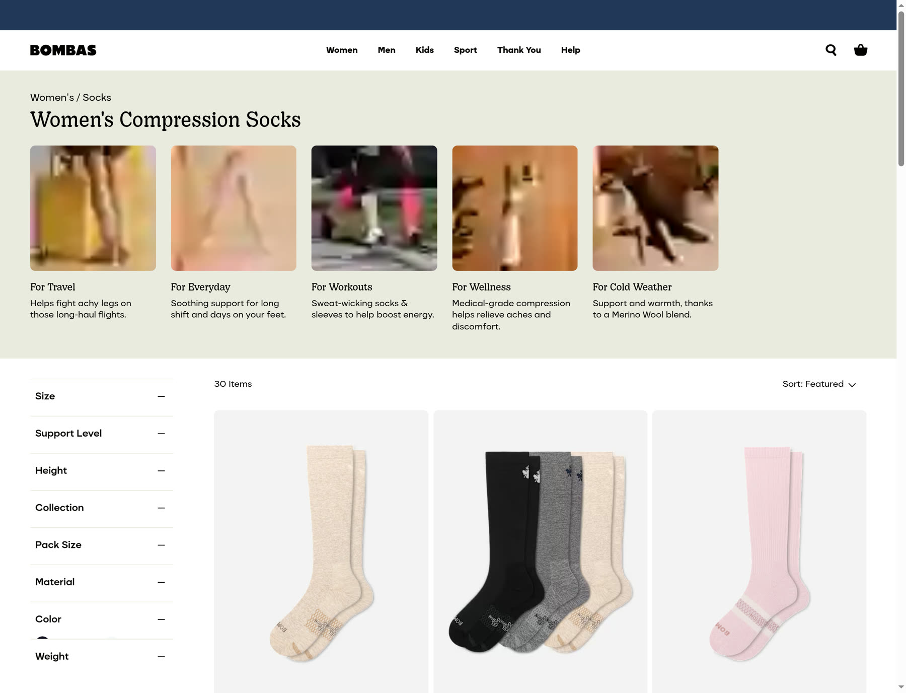 The exact paid destination is the Women's Compression Socks collection