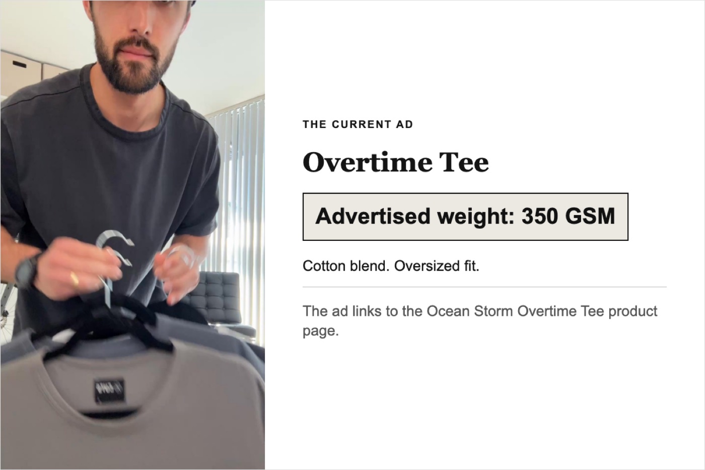 Current ad creative for the Cuts Overtime Tee