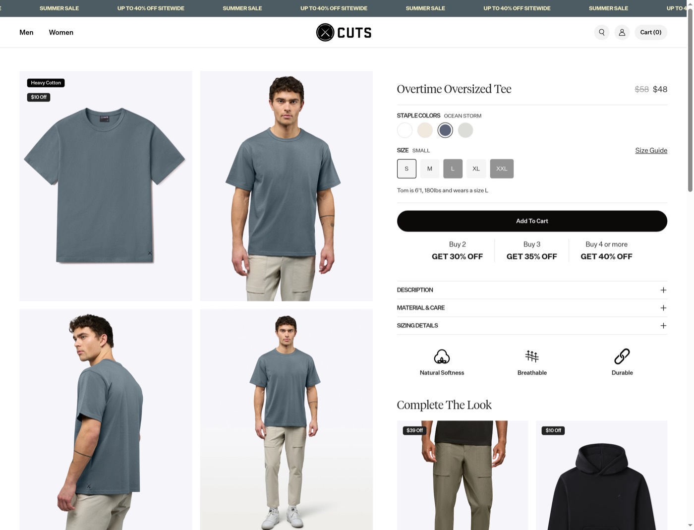 The Ocean Storm Overtime Oversized Tee product page after the paid click