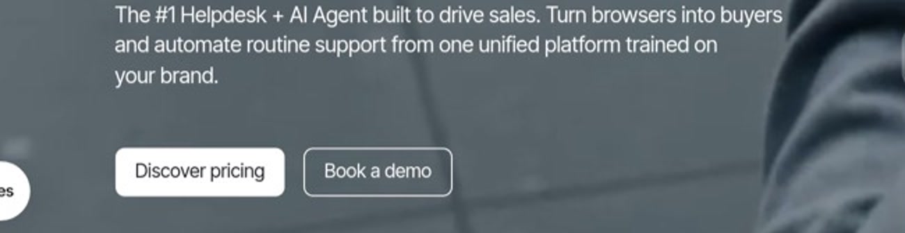 Focused crop of the homepage choice between Discover pricing and Book a demo.