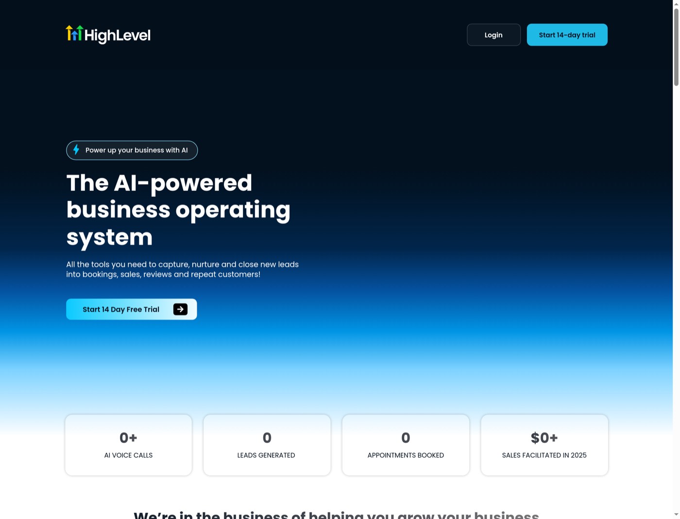Desktop view of the exact HighLevel paid trial destination