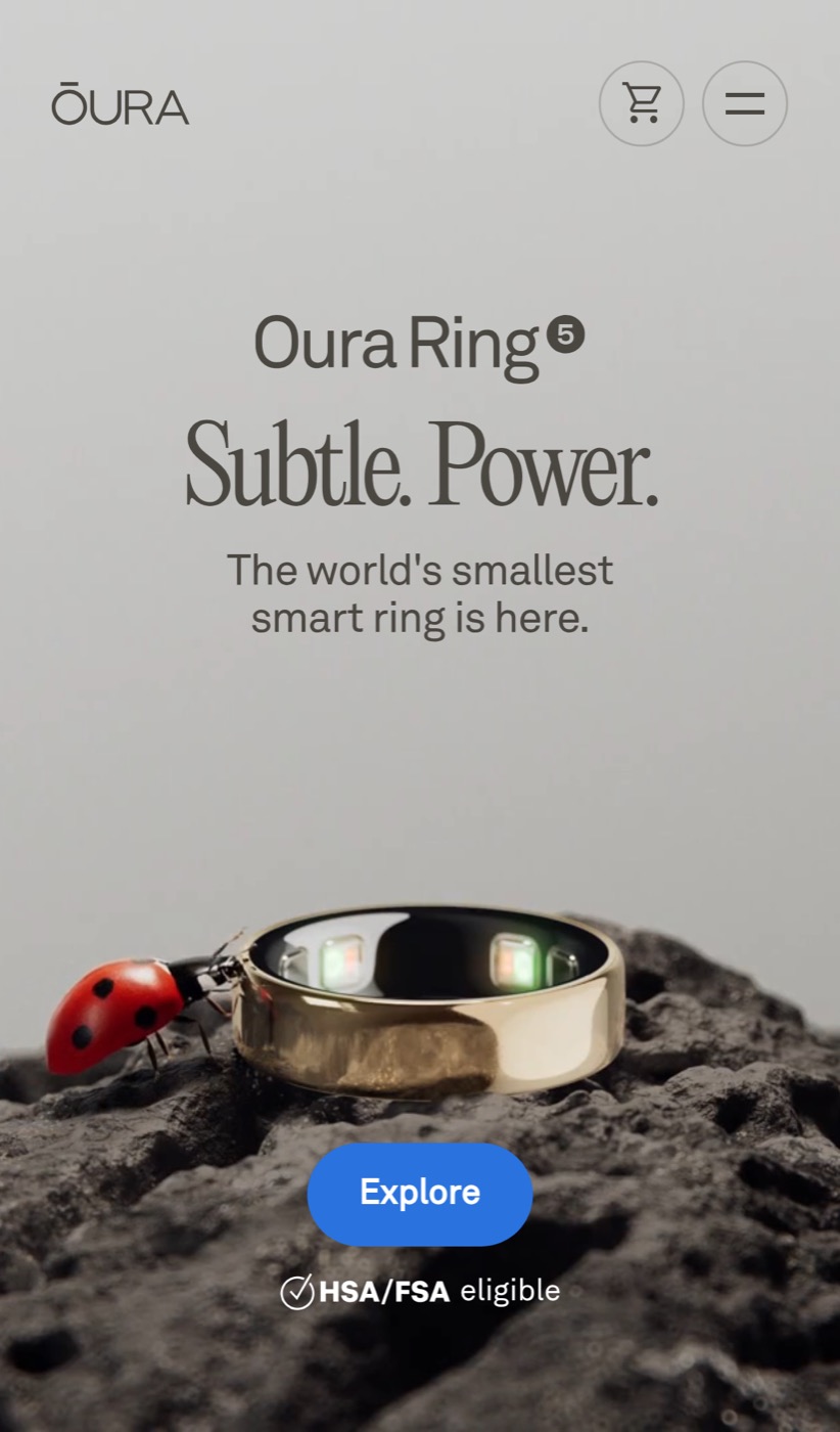 Mobile page after the Ring 4 sale ad click, led by Oura Ring 5 and no sale