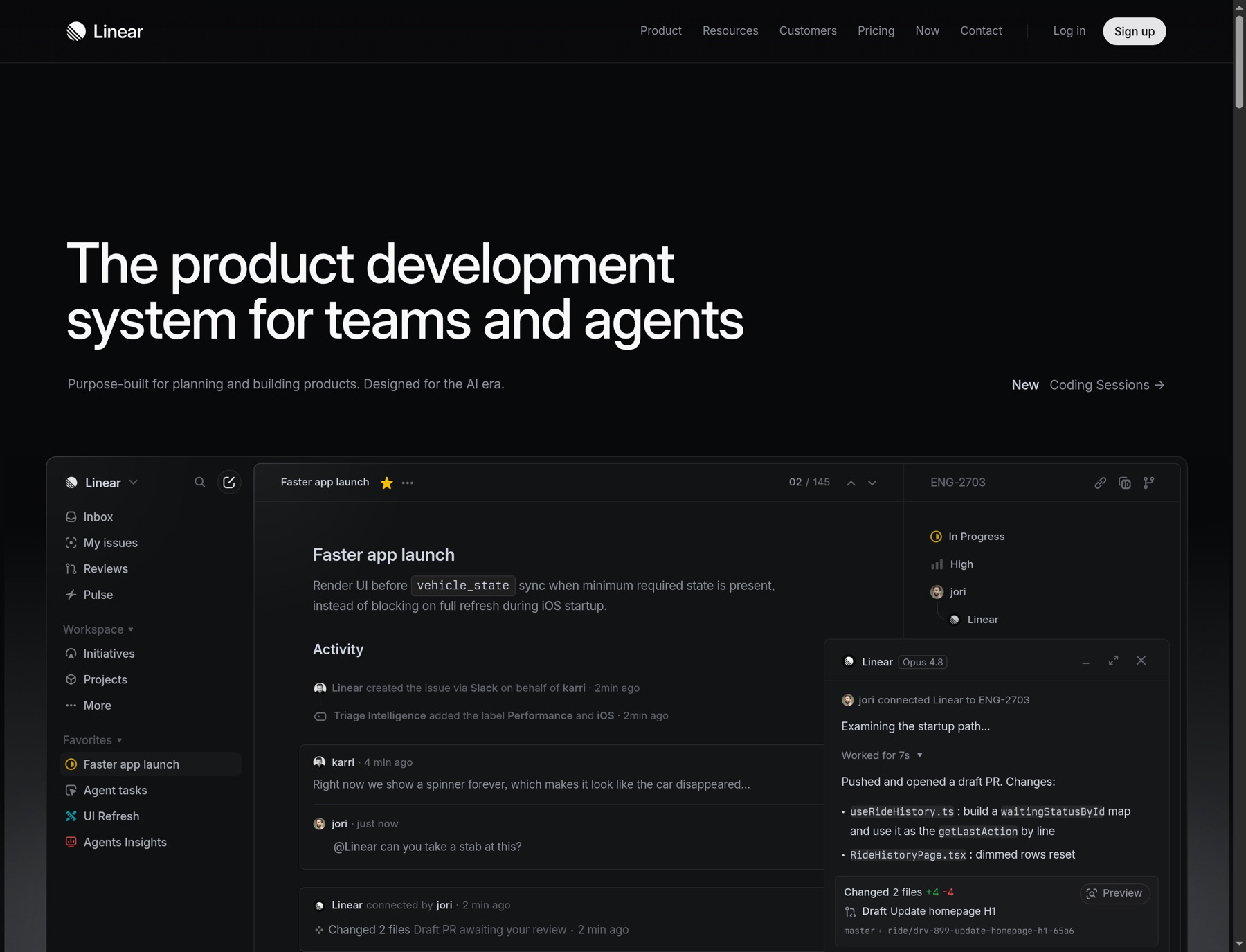 Desktop view of Linear's public homepage