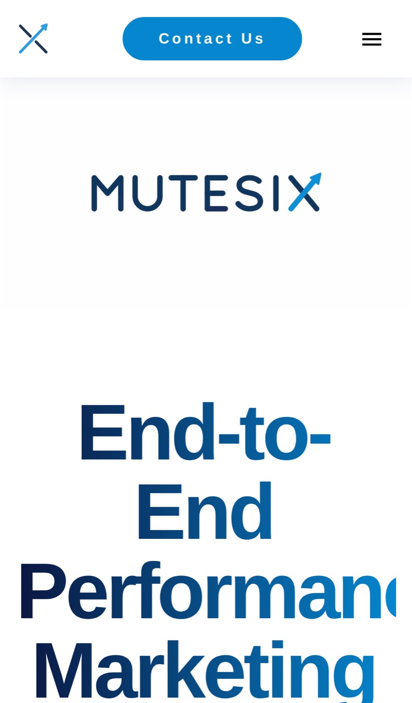 Mobile overview of the current MuteSix homepage.