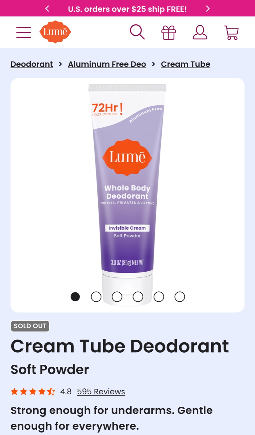 Mobile view of the current Soft Powder product page