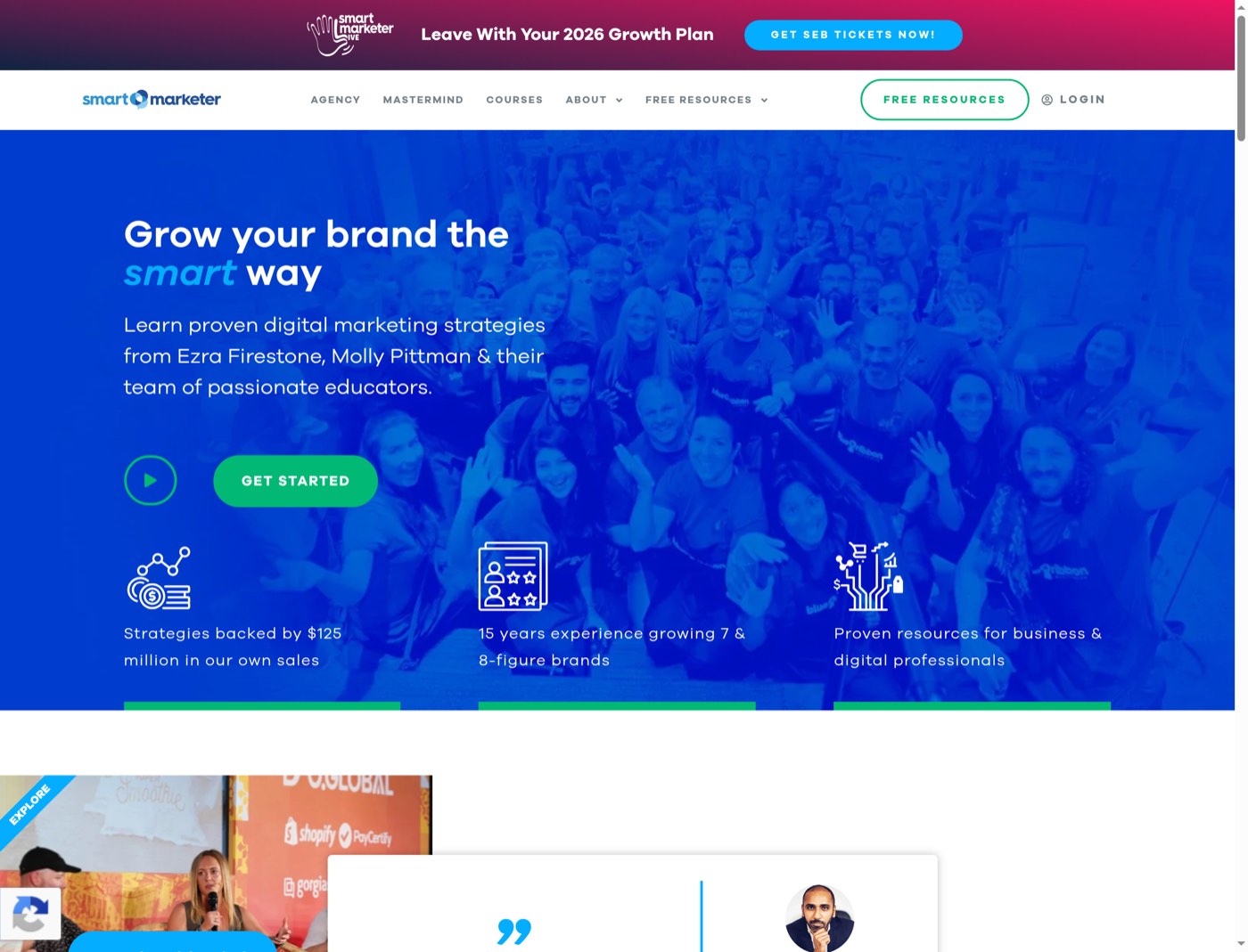The live Smart Marketer homepage on desktop