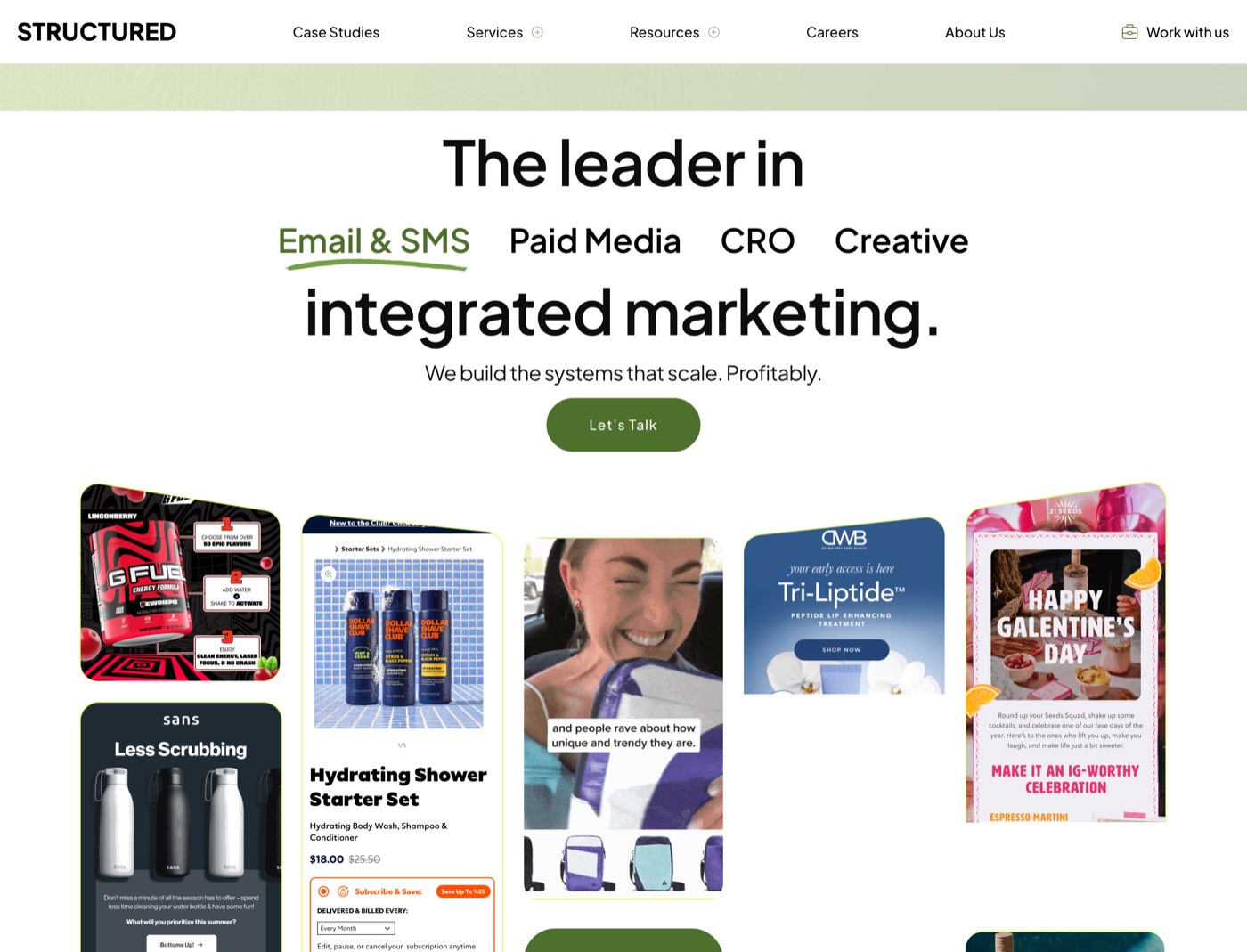 Desktop overview of Structured's current homepage.