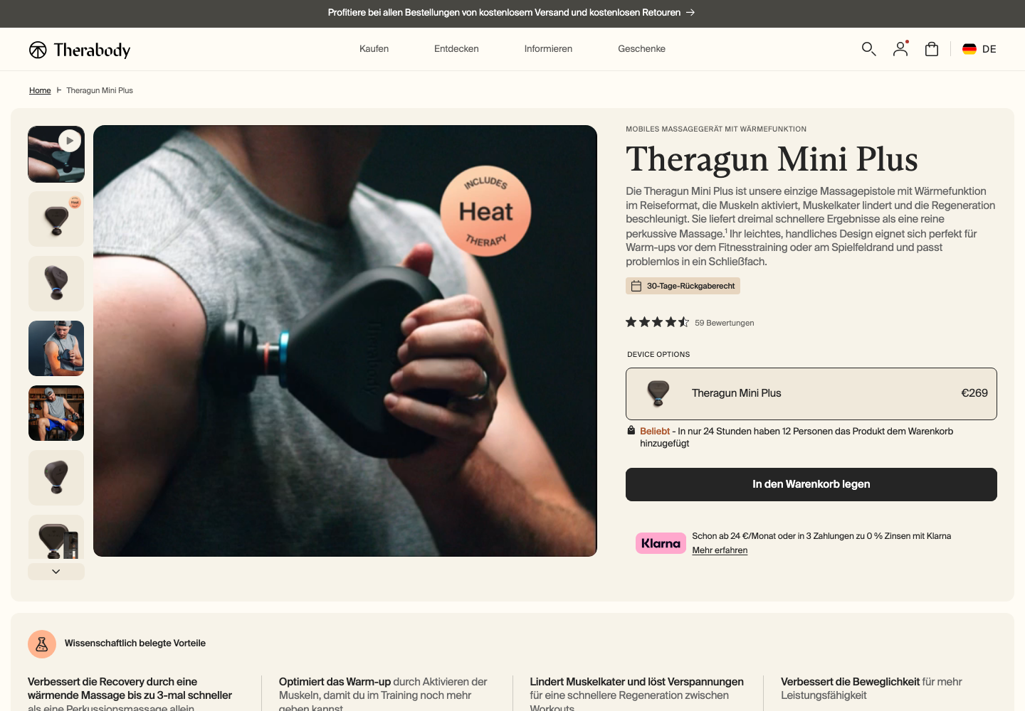 Paid destination showing the Theragun Mini Plus product page